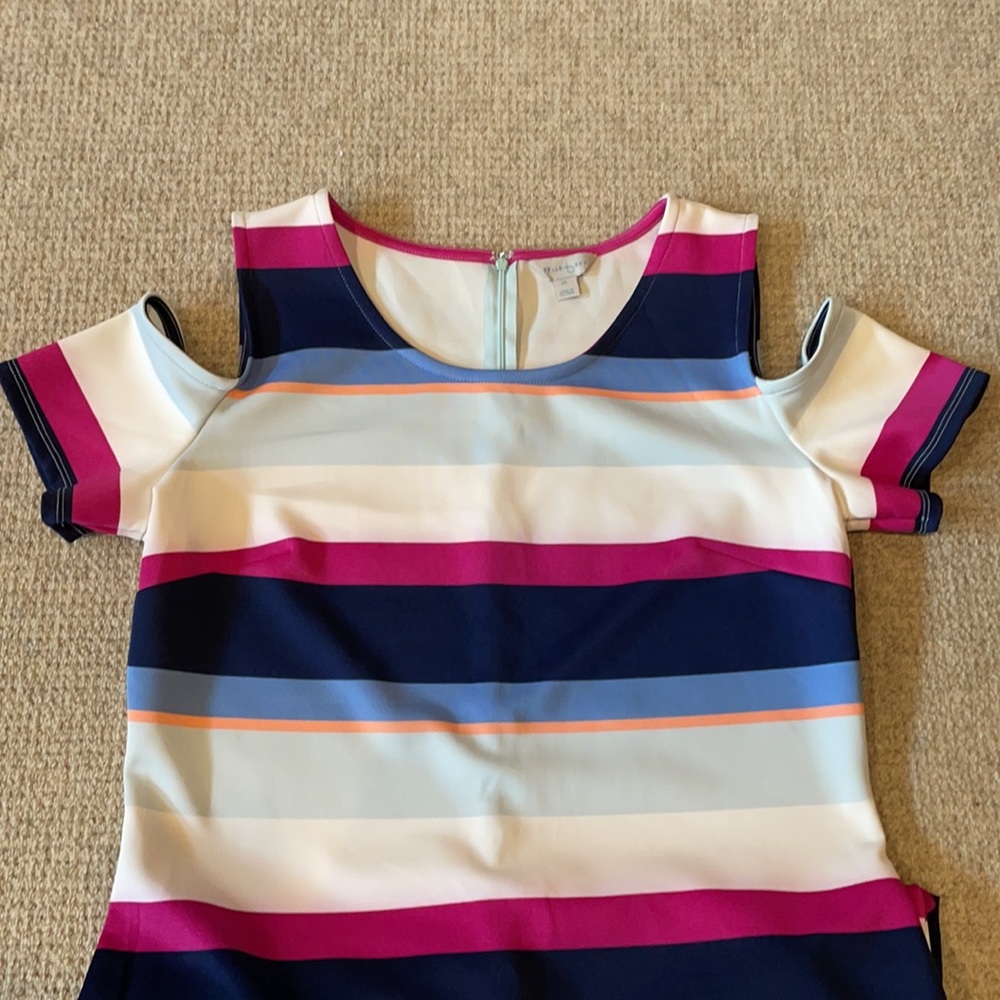 Belle Sky striped cold shoulder dress